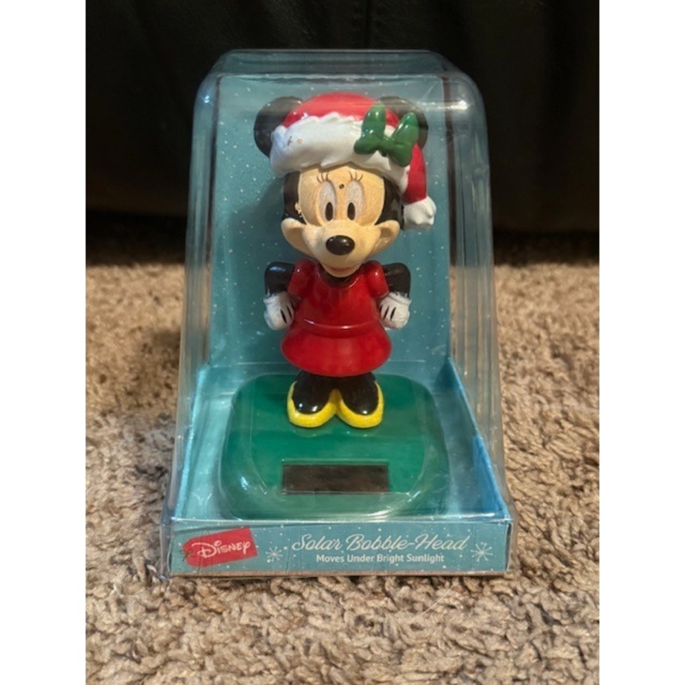 Disney‎ Minnie Mouse Christmas Solar Bobble-Head Moves Under Bright Sunlight